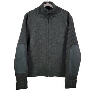 GAP Mens Green Y2K Wool Blend Ribbed Elbow Pads Mock Neck Full Zip Jacket Large